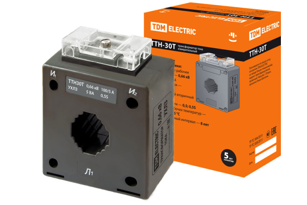 Трансформатор тока измерительный ТТН 30T/100/5- 5VA/0,5S-Р TDM