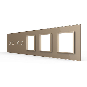 Панель для 2-х сенсорных выключателей и 3-х розеток, 4 клавиши (2+2), цвет золотой, стекло Livolo