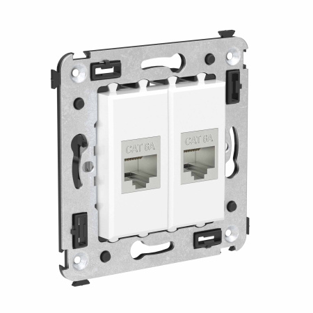 Компьютерная розетка RJ-45 без шторки в стену, кат.6А двойная экранированная, "Avanti", "Белое облако" DKC