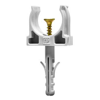 Крепеж-клипса с дюбелем и саморезом серая d20 мм (100шт/1200шт уп/кор) Промрукав