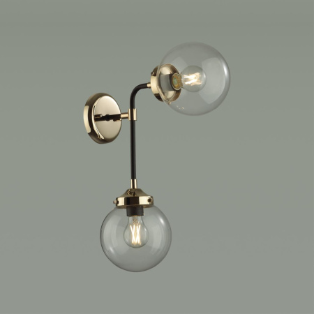 Бра E27 2*40W PRIAMA черный/золотой/прозрачный/стекло ODEON LIGHT