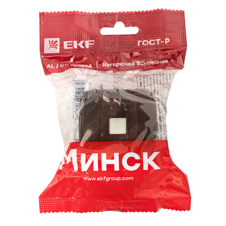 Минск Розетка Phone 1-местная ОП тёмное дерево EKF