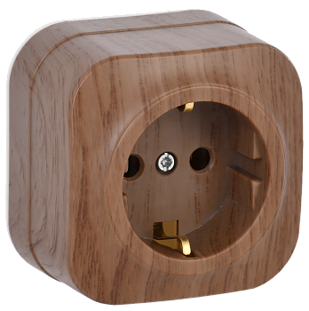 Розетка одноместная ОУ РС20-3-ХД с з/з 16А GLORY дуб IEK