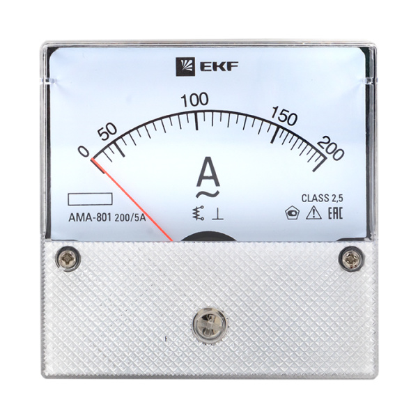 Амперметр AMA-801 аналоговый на панель (80х80) круглый вырез 200А трансф, подкл, EKF