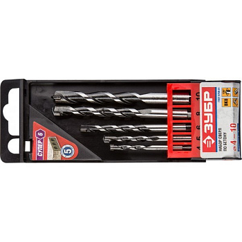 СУПЕР-6 5 шт: d 4-5-6-8-10 мм набор сверл по бетону с шестигранным хвостовиком ПРОФЕССИОНАЛ ЗУБР