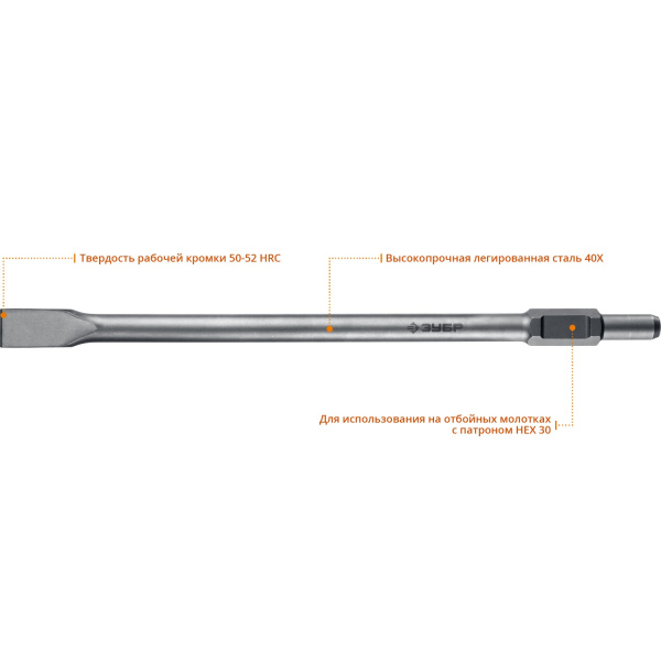 БУРАН HEX 30 Зубило плоское 35 х 600 мм ЗУБР