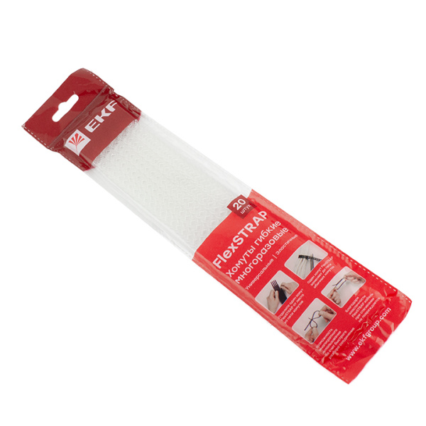 Хомут гибкий (20 шт) белый FlexSTRAP EKF
