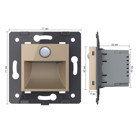 Подсветка лестницы, пола с датчиком движения, цвет золотой (механизм) Livolo