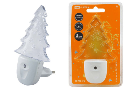 Ночник "Елочка" с датчиком света, светодиодный, 0.3 Вт 220 В TDM