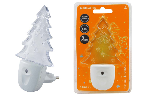 Ночник "Елочка" с датчиком света, светодиодный, 0.3 Вт 220 В TDM