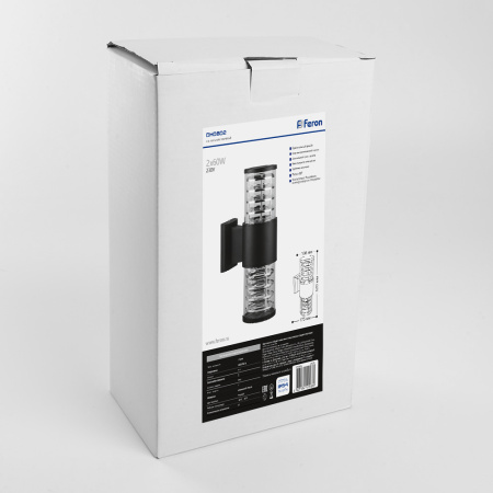 Светильник садово-парковый Feron DH0802, на стену вверх/вниз, 2*E27 230V, серый