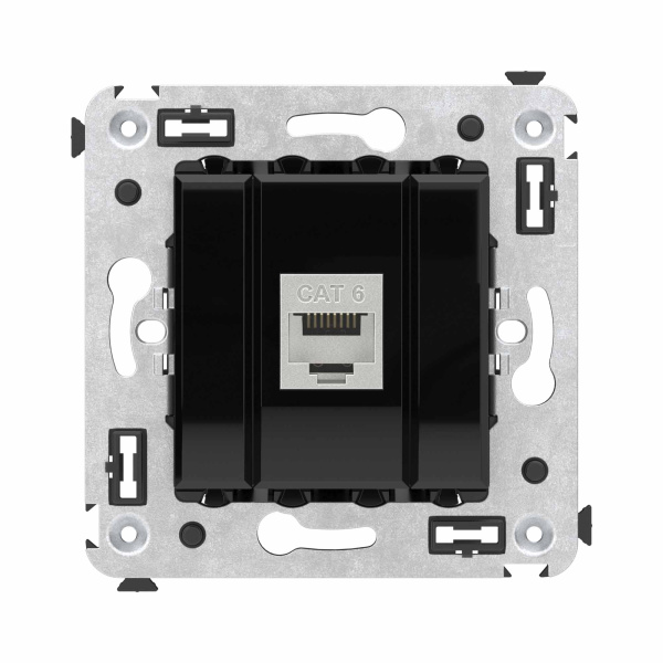 Компьютерная розетка RJ-45 без шторки в стену, кат.6 одинарная экранированная, "Avanti", "Черный квадрат" DKC