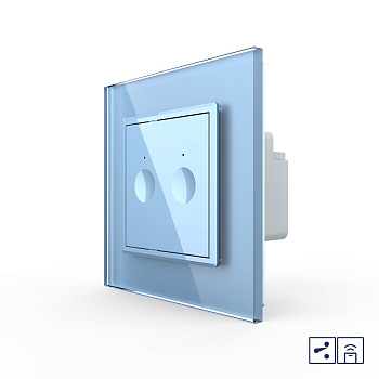 Двухклавишный проходной сенсорный выключатель Module с функцией радиоуправления, цвет синий Livolo