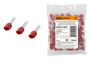 Наконечник штыревой втулочный изолированный (двойной) НШвИ (2) 0,75х8 темно-красный (100 шт) TDM
