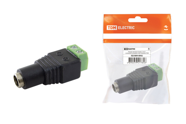 Разъём питания гнездо 2.1х5.5 с клеммной колодкой, инд. упаковка TDM