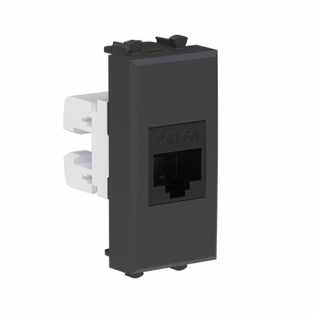 Компьютерная розетка RJ-45 без шторки модульная, кат.6А, "Avanti", "Черный матовый", 1 модуль DKC