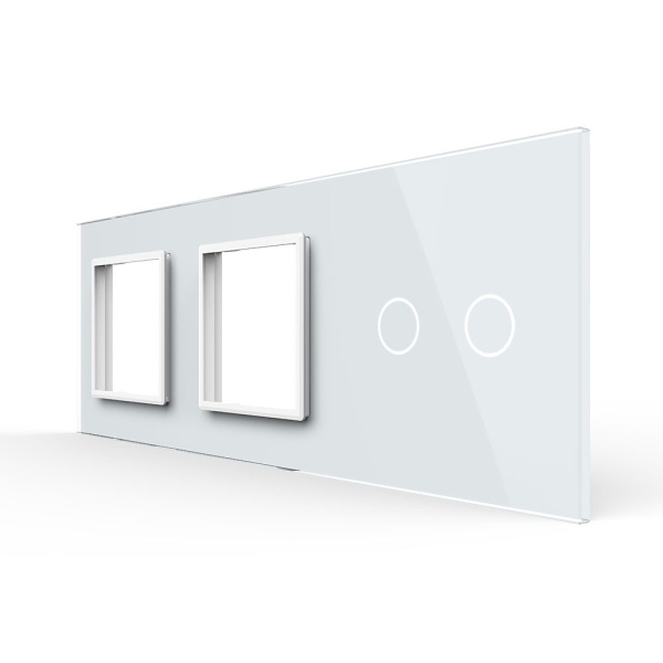 Панель для двух розеток и сенсорного выключателя, 2 клавиши, цвет белый, стекло Livolo