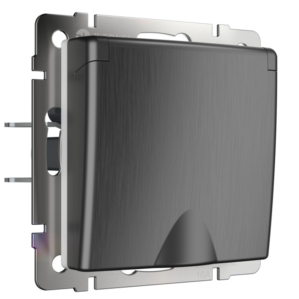 Розетка влагозащ. с зазем. с защит. крышкой и шторками (графит рифленый) СУ IP44 Werkel