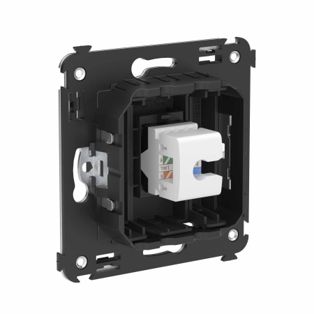 Компьютерная розетка RJ-45 без шторки в стену, кат.6А одинарная, "Avanti", "Черный матовый" DKC