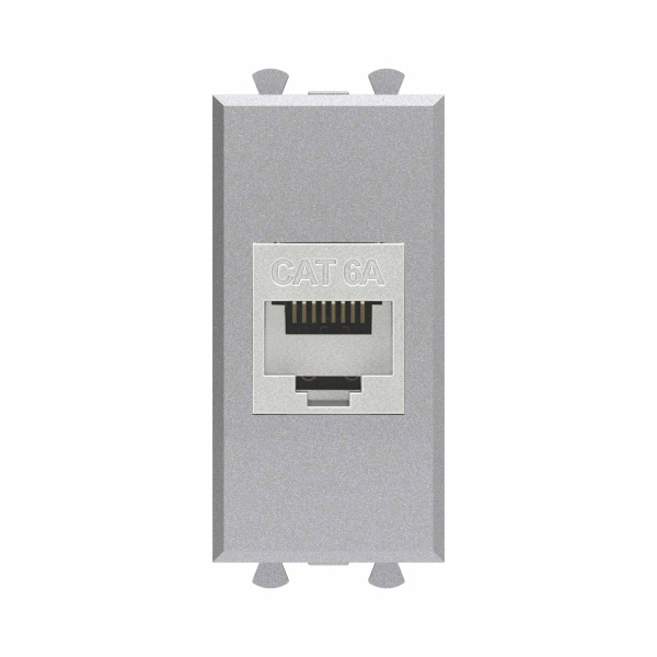 Компьютерная розетка RJ-45 без шторки модульная, кат.6А экранированная, "Avanti", "Закаленная сталь", 1 модуль DKC