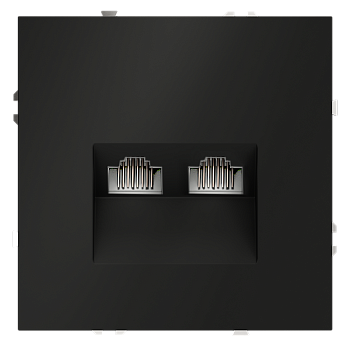 Розетка компьютерная встраиваемая Voltum S70 двойная RJ45+RJ45 КАТ.6, (черный матовый)