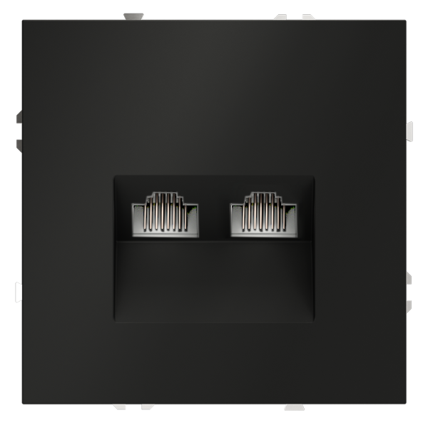 Розетка компьютерная встраиваемая Voltum S70 двойная RJ45+RJ45 КАТ.6, (черный матовый)