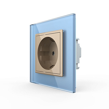 Розетка Livolo 1 пост Золотая с синей рамкой VL-C7C1EU-13/19