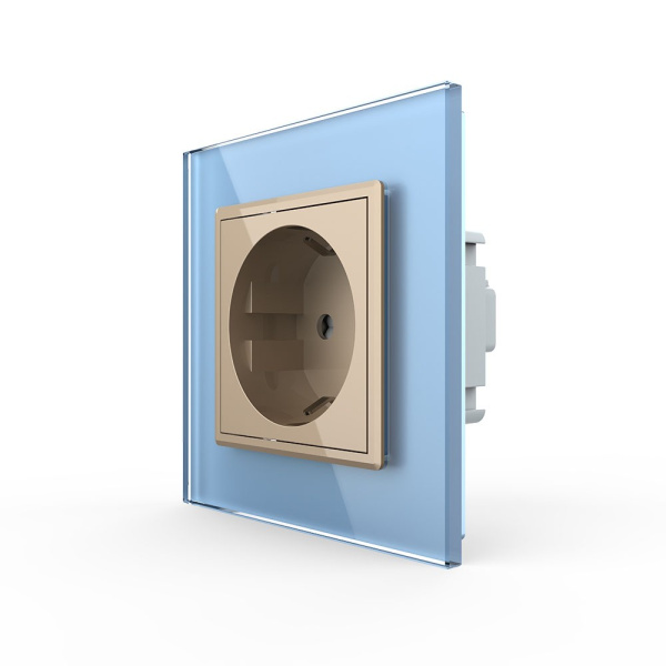 Розетка Livolo 1 пост Золотая с синей рамкой VL-C7C1EU-13/19