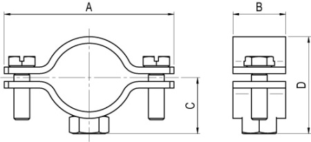 Хомут стальной 2" (56-63 мм) с приварной гайкой М8, оцинкованный DKC