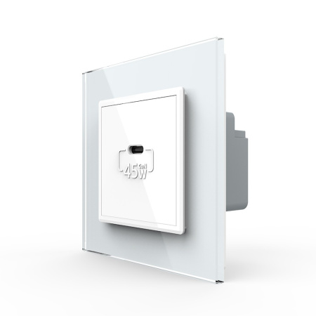 Розетка USB type C с блоком питания 45W Livolo 1 пост Белая VL-C7VUC-2WP