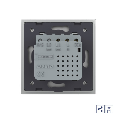 Одноклавишный проходной сенсорный выключатель Module с функцией радиоуправления, цвет серый Livolo