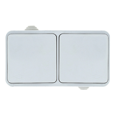 Прага Блок розетка-розетка 16А с/з с крышкой IP44 белая EKF