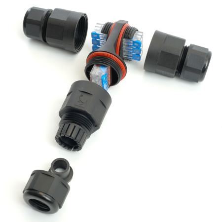 Соединитель-коннектор LD541 3-контактный на 3 выхода, с СМК221 пружинным контактом IP68, черный STEKKER