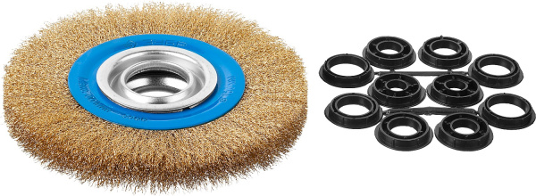 Профессионал. Щетка дисковая для точильно-шлифовального станка, витая стальная латунирован проволока 0,3мм, 150х32мм ЗУБР