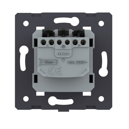 Розетка электрическая с заземлением защитными шторками 16A, зажимы, цвет серый (механизм) Livolo