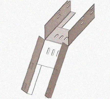 Лоток перфорированный КС 50х50-45 УХЛ1 для поворота трассы вниз на 45, оцинкованный лист S0,8