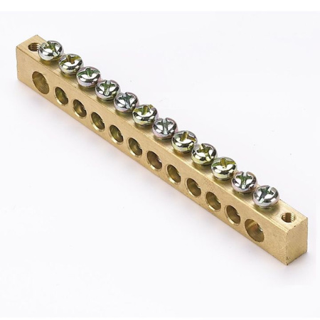 Шина PEN "ноль-земля" (8х12мм) 12 отверстий латунь крепеж по краям PROxima EKF