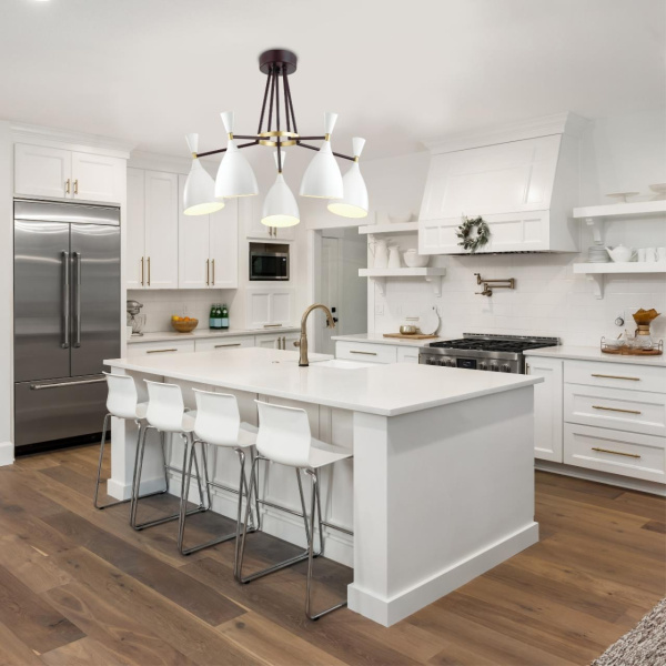 Люстра потолочная E14 5*60W 220V OLIVER белый,черный,золотой LUMION