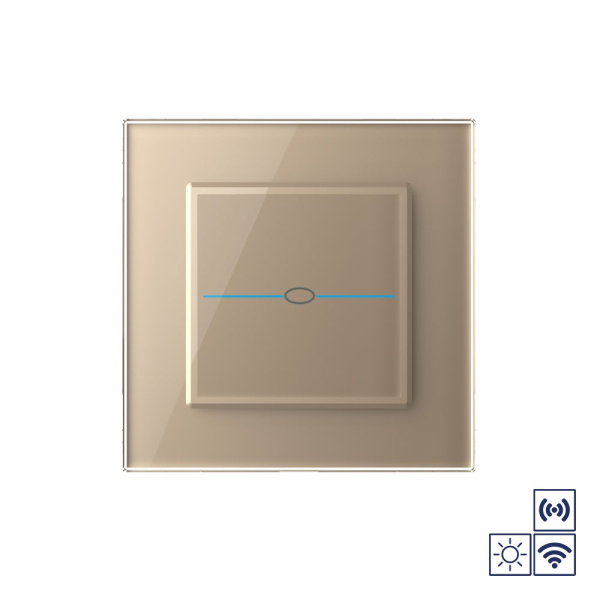 Сенсорный импульсный радиоуправляемый выключатель Quadro сухой контакт 1 клавиша Золотой Livolo