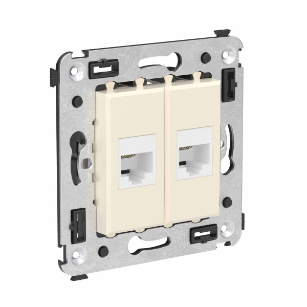 Телефонная розетка RJ-12 без шторки в стену двойная, "Avanti", "Ванильная дымка" DKC