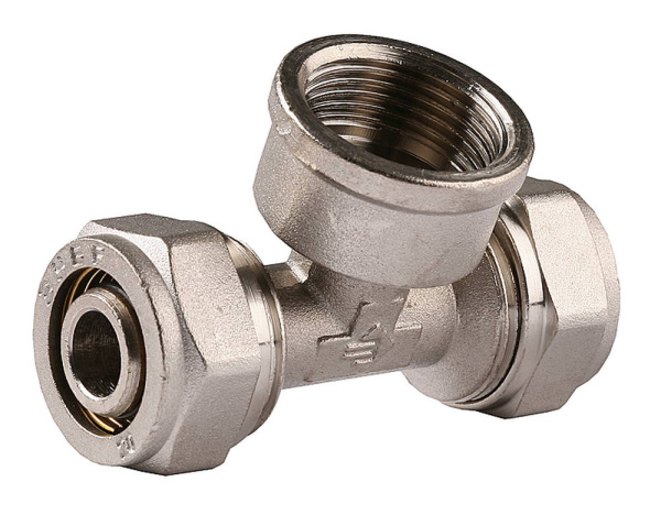 Тройник с внутренней резьбой, цанга-гайка, 3/4"х20х2,0 мм, никель ЗУБР