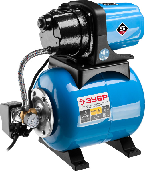 Станция насосная "Мастер" М3 автоматическая, 1200 Вт, пропускная способность 63 л/мин, напор 46 м, бак 20 л, корпус из чугуна ЗУБР