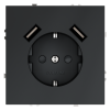 Розетка встраиваемая Voltum S70 с заземлением и защитными шторками, 16А, с USB, A+A, (графит)
