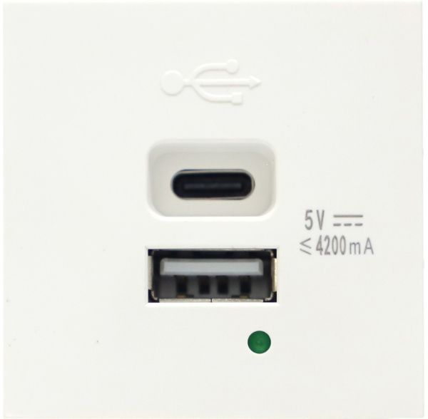 Donel USB зарядное устройство, 4.2A, Type A + C, 2 мод., бел. (45х45мм)