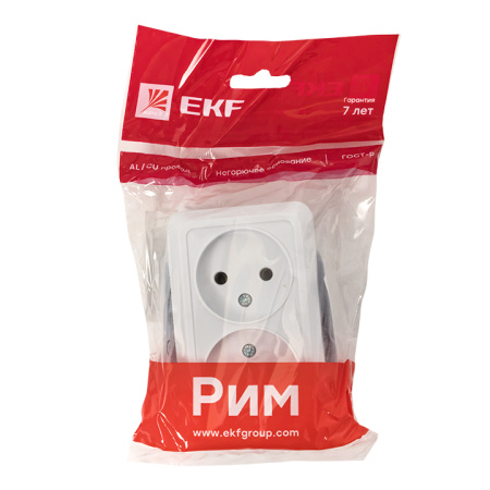Рим Розетка 2-местная 10А без заземления керам, белая EKF