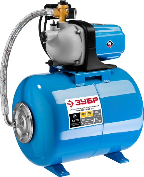 Станция насосная "Мастер" М3 автоматическая, 1200Вт, пропускная способность 63л/мин, напор 46м, бак 50л ЗУБР