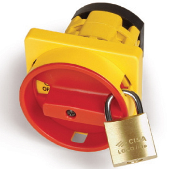 Желт.площадка и круглая красн.ручка под замок, 67х67, на винты DKC