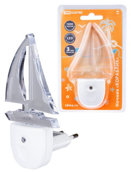 Ночник "Кораблик" с датчиком света, светодиодный, 0.3 Вт 220 В TDM