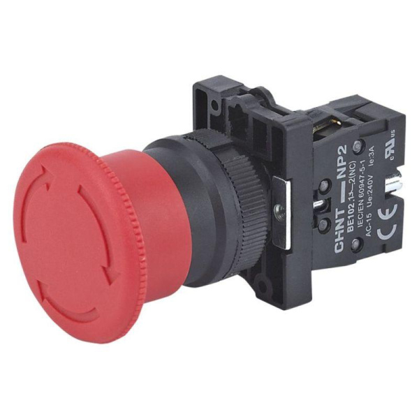 Кнопка управления "Грибок" Φ40мм фиксацией NP2-ES545 без подсветки красная 1НО+1НЗ, IP40 (R) CHINT