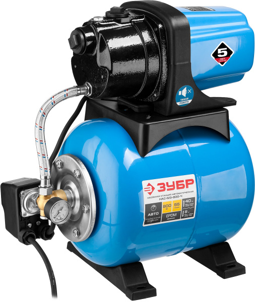 Станция насосная "Мастер" М3 автоматическая, 800 Вт, пропускная способность 55 л/мин, напор 40 м, бак 20 л, корпус из чугуна ЗУБР